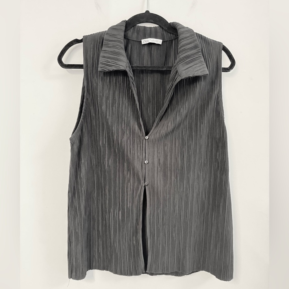 Zara Black Sleeveless Pleated Blouse Issey Inspired